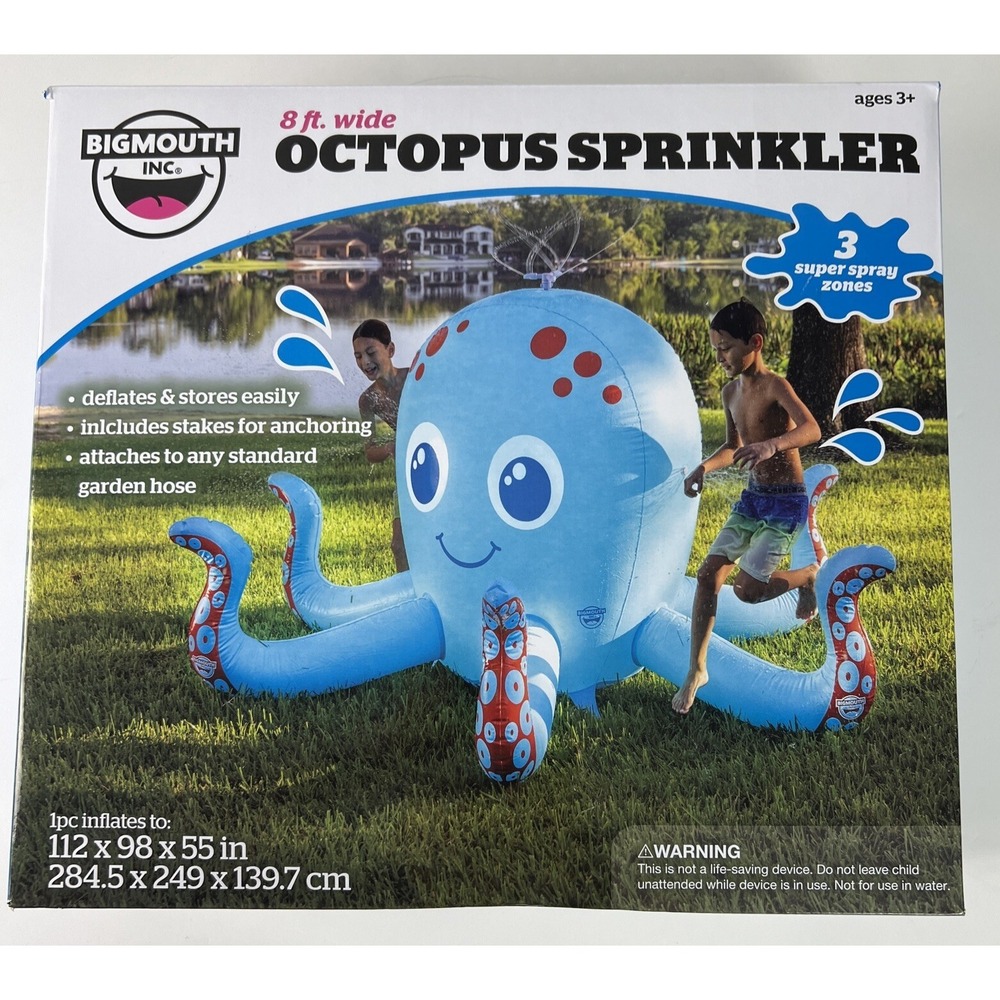 BIGMOUTH Octopus Sprinkler Inflatable 8 ft. Wide 3 Super Spray Zones Ages 3+ G9